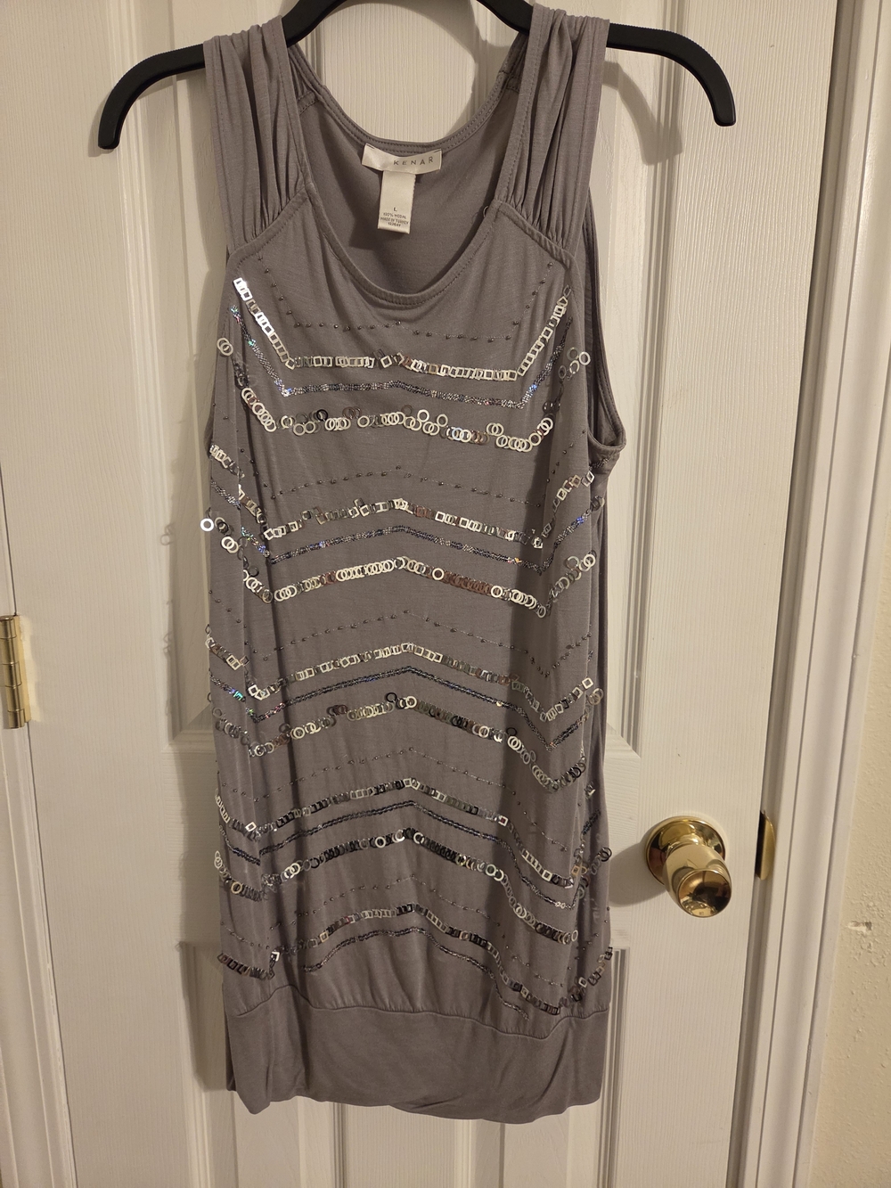 Kenar Grey Sleeveless Sequin-Striped Tank Dress